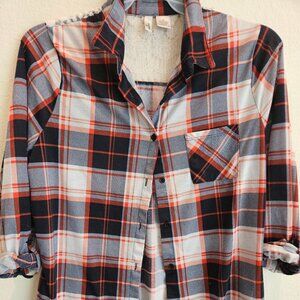 Essenza Western 1X Soft, Stretchy Button Down Plaid Boyfriend Shirt Lace Blue